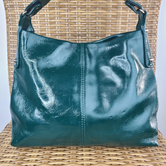 Kate Spade Glossy Green Patent Leather Hobo Shoulder Bag Silver Stud Accents - Picture 4 of 16